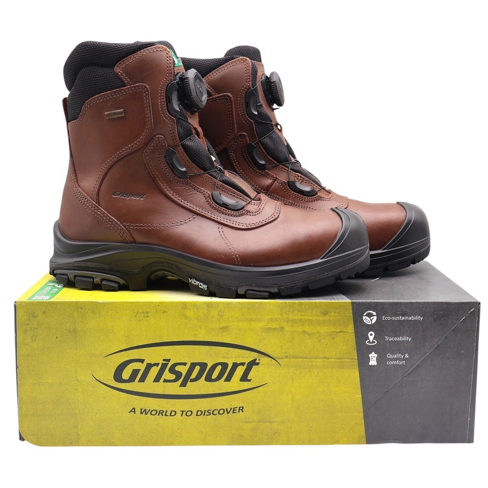 Grisport BOA Constructor Men 10 Brown Leather Waterproof Vibram Safety Work Boot